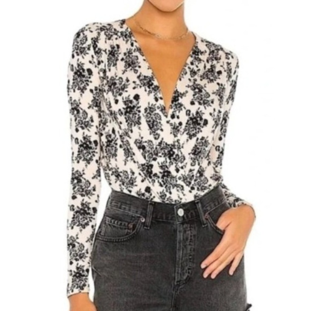 Intimately Free People Medium Ecru Combo Printed Long Sleeve Turnt Bodysuit